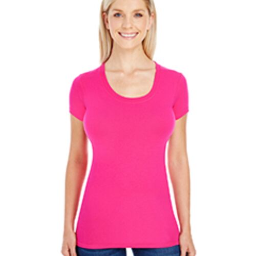 Ladies' Spandex Short-Sleeve Scoop Neck T-Shirt Thumbnail